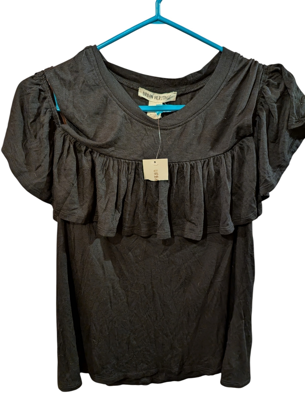 Urban Heritage Black Ruffle Yoke Tee
